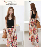 New Fashion Flower Print Round Collar Sleeveless Maxi Dress