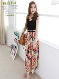 New Fashion Flower Print Round Collar Sleeveless Maxi Dress