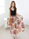 New Fashion Flower Print Round Collar Sleeveless Maxi Dress